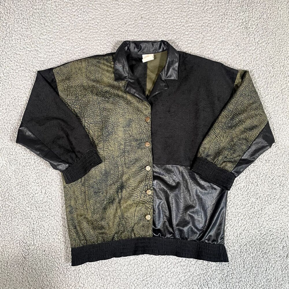 Vintage 80s Patchwork G.W. Button Up Top Women's 3/4 Sleeve Blouse Medium